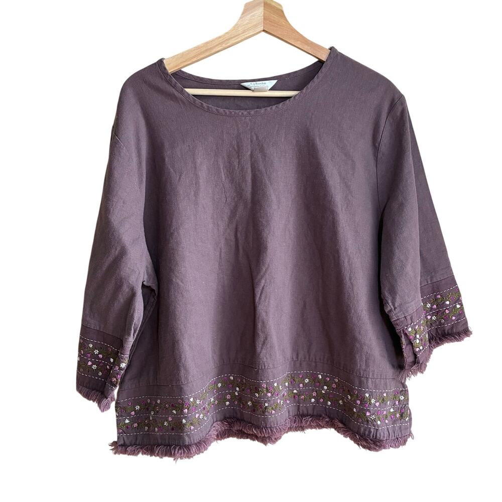 CJ Banks linen blendpurple embroidered long sleeved blouse women's‎ size 1X